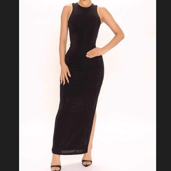 Black Maxi Dress w/ Slit - Picture 1 of 2